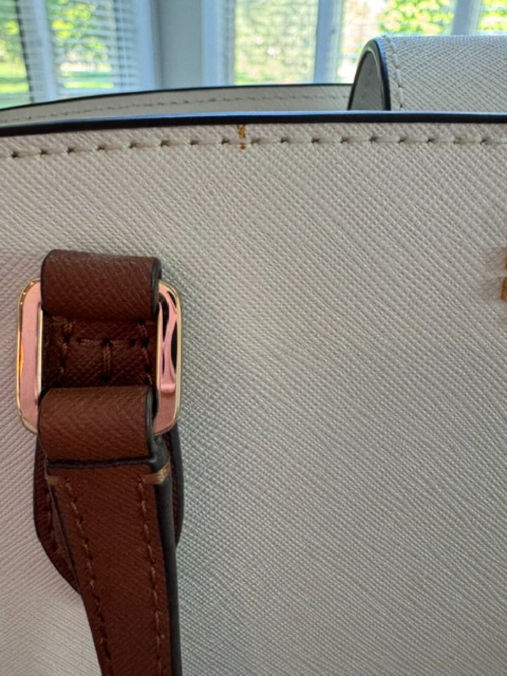 Tory Burch Cream Leather Satchel with Brown Handles and Yellow Floral Strap - Picture 12 of 14